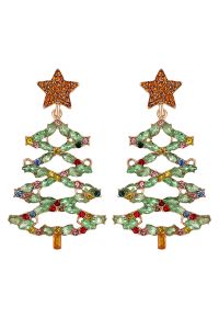 Hollow Out Christmas Tree Rhinestone Earrings in Green