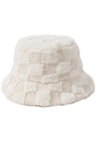 Check Fuzzy Bucket Hat in Cream
