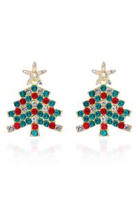 Full Rhinestone Christmas Tree Drop Earrings
