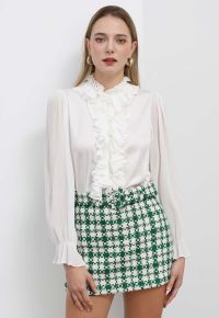 Luscious Ruffle Spliced Plisse Sleeves Top in White