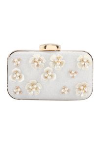 Beaded 3D Flower Clutch in Silver
