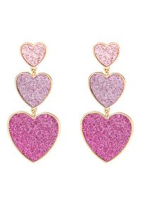 Glittering Triple-Heart Drop Earrings