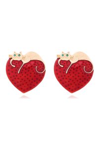 Lazy Cat Heart Rhinestone Earrings
