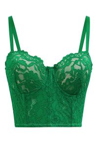 Floral Lace Bustier Crop Top in Green
