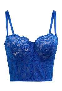 Floral Lace Bustier Crop Top in Indigo