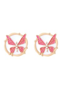 Metal Butterfly Oil Spilling Earrings in Coral