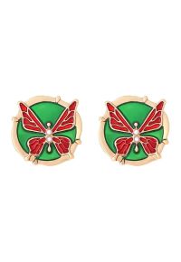 Metal Butterfly Oil Spilling Earrings in Red