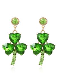 Green Rhinestone Clover Earrings