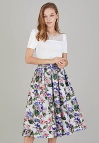 Watercolor Hydrangea Jacquard Pleated Midi Skirt