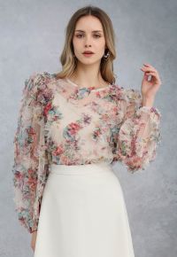 Fairy Dream Floral Ruffle Mesh Top in Cream