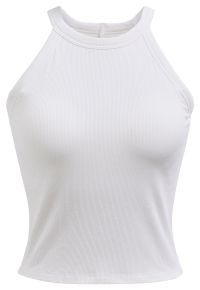 Ribbed Texture Halter Neck Crop Top in White