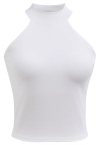 Solid Halter Neck Crop Top in White