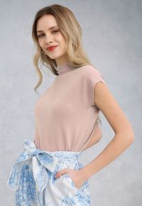 Solid Color Cap Sleeves Knit Top in Pink