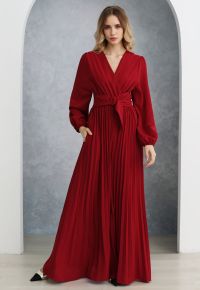 Sash Adorned Wide Leg Pleated Jumpsuit in Red