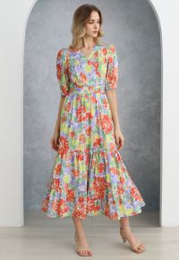 Summer Shine Floral Printed Frilling Wrapped Dress