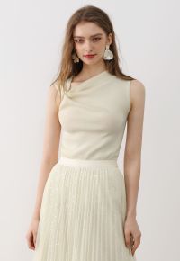 Side Knot Ruched Sleeveless Knit Top in Cream