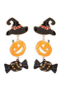 Witch Hat Pumpkin Candy Earrings in Black