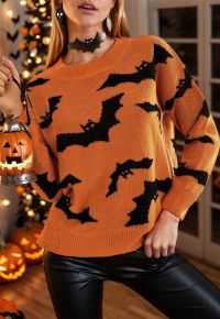 Spooky Bats Pattern Long-Sleeve Knit Sweater Halloween Costumes