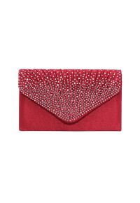 Rhinestone Embellished Satin Envelope Bag in Red