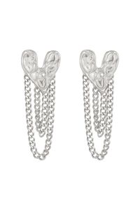 Heart Tassel Chain Earrings in Silver