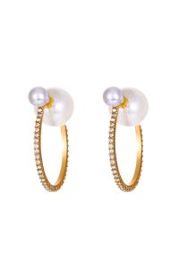 Geometric Pearl Rhinestone Earrings in Gold