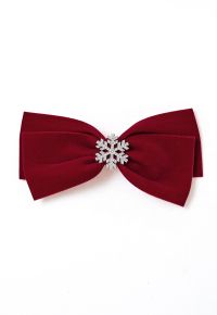 Snowflake Velvet Bowknot Hair Clip in Burgundy