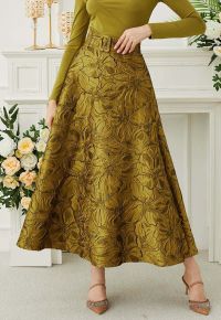 Ornate Bloom Jacquard Belted A-Line Maxi Skirt