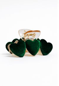 Velvet Heart Shape Hair Claw in Dark Green