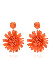 Sunflower Raffia Handmade Woven Earrings in Orange