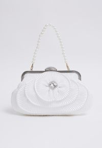 Rhinestone Camellia Pearl Chain Clutch