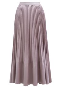 Smooth Satin Pleated Midi Skirt in Pink