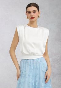 Satin Tie Back Sleeveless Top in White