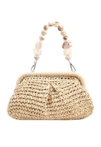 Beaded Handle Woven Straw Bag