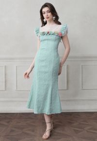3D Floral Pearl Mesh Spliced Sleeveless Mermaid Dress