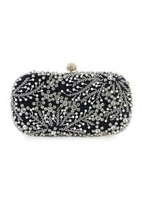 Rhinestone Beaded Vine Embroidered Clutch in Black