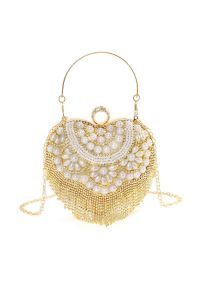 Elegance Pearl Tassel Heart Shape Clutch in Gold