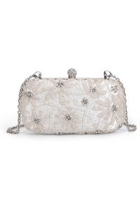 Beaded Floral Embroidered Clutch in Silver
