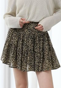 Leopard Printed Flare Chiffon Mini Skirt in Brown