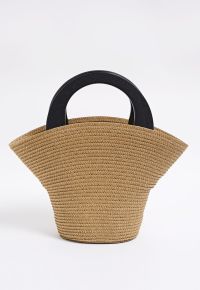 Bucket Hat Shape Woven Straw Beach Bag in Camel
