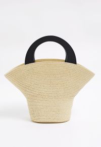 Bucket Hat Shape Woven Straw Beach Bag in Linen