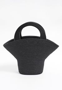 Bucket Hat Shape Woven Straw Beach Bag in Black