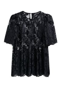 Floral Embroidered Sheer Mesh Top in Black