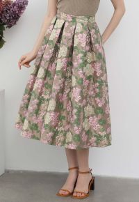 Sweet Brilliance Floral Embossed Jacquard Pleated Midi Skirt