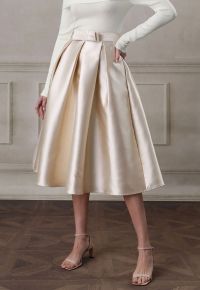 Luxurious Night Bowknot Pleated Midi Skirt in Champagne