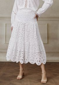 Floral Eyelet Embroidery Scalloped Hem Maxi Skirt