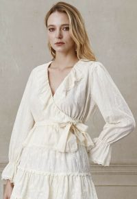 Lace Floret Embroidered Self-Tie Wrap Top in Cream