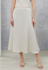 Lustrous Satin Flare Hem Maxi Skirt in Ivory