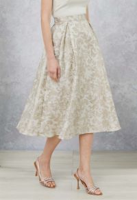 Butterfly Garden Metallic Jacquard A-Line Midi Skirt in Ivory