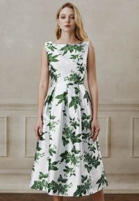 Elegant Nature Green Floral Sleeveless Midi Dress