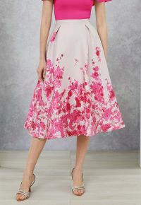 Hot Pink Flower Field Jacquard A-Line Midi Skirt